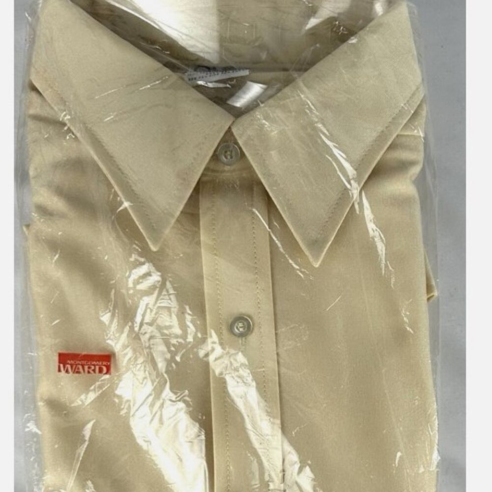 NEW Vtg Qiana Du Pont Beige Texturized Nylon Shirt 16 Short Sleeve Shiny Disco